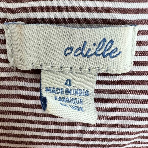 Odille Anthropologie Top Red Stripe Green Embroidered Eyelet Button-Down Shirt 4 - Picture 6 of 7